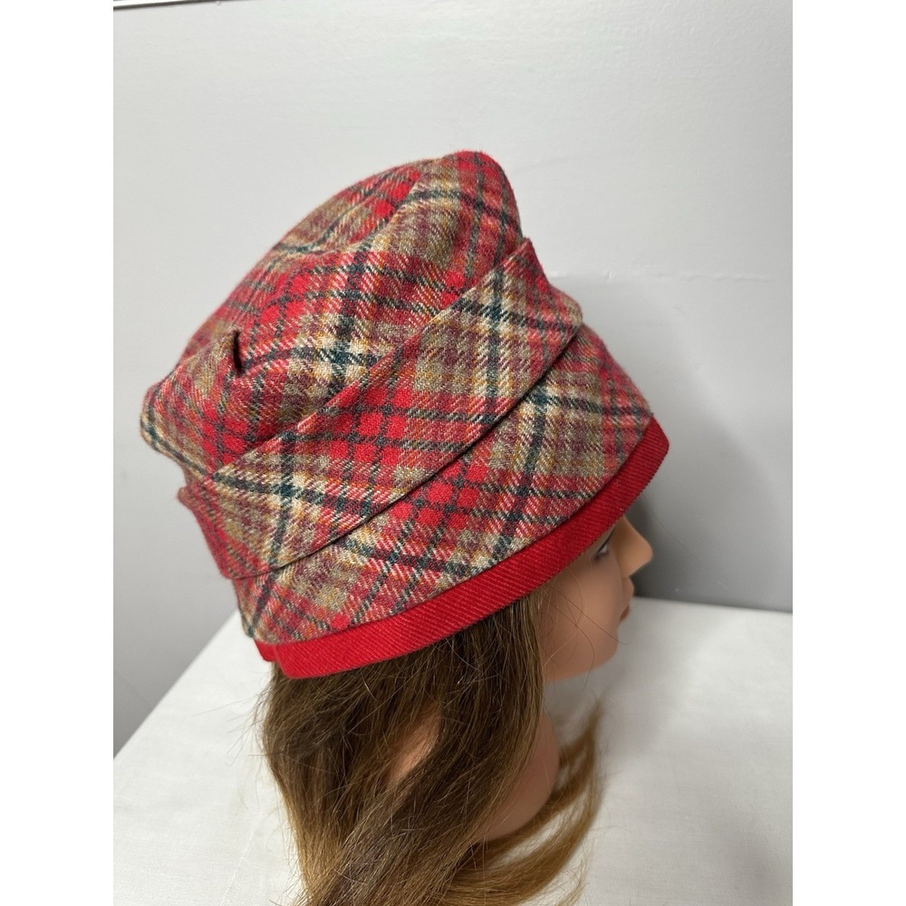 Dapper flapper Hat wool vintage Bucket Hat One Size Red Plaid - Picture 3 of 7